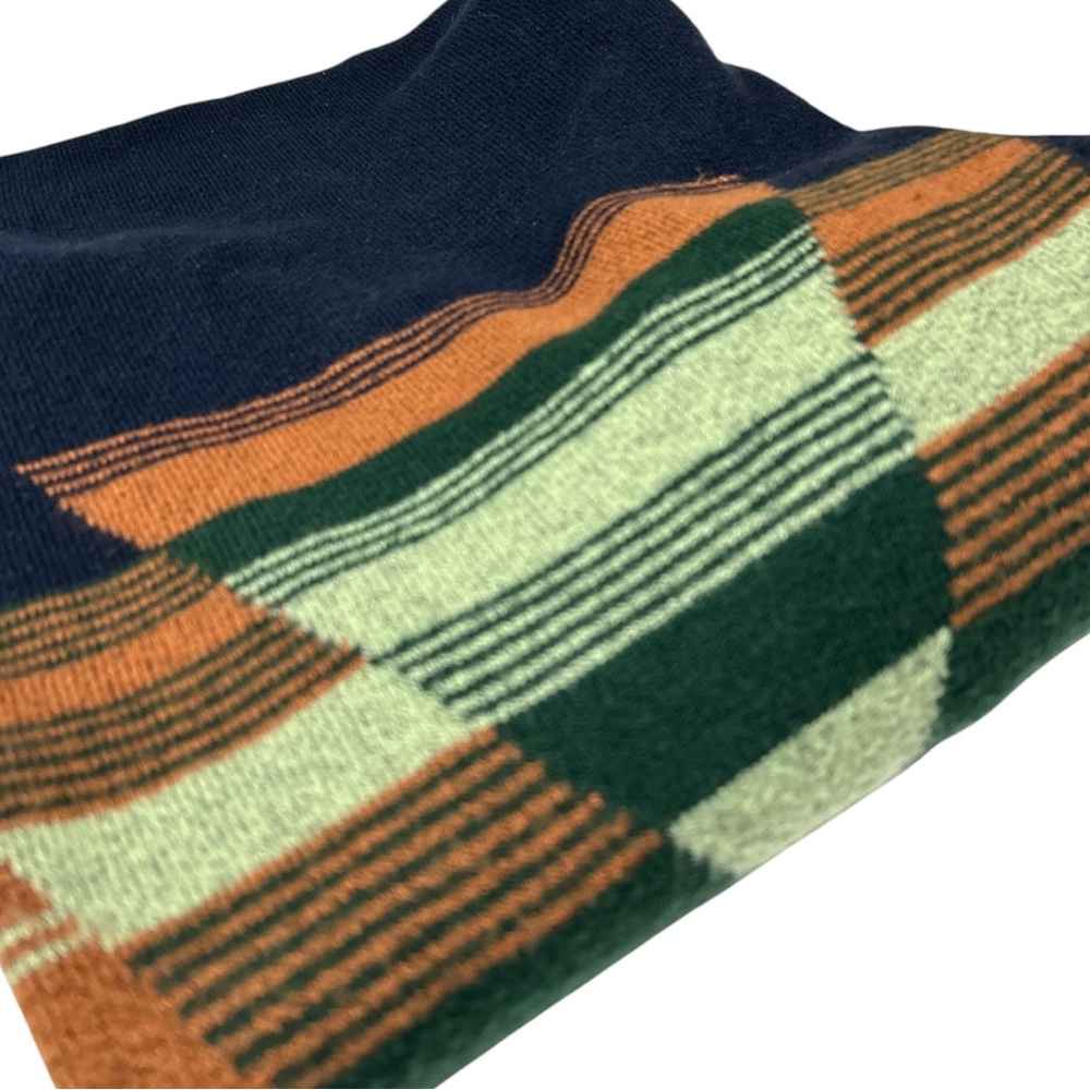 Prana Navy Cowlneck Sweater with Green, Orange, Brown Geometric Pattern - Picture 6 of 10